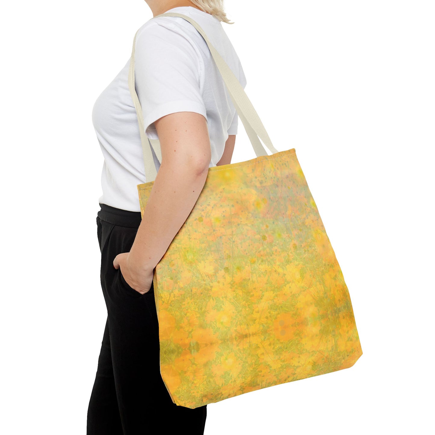 Sunlit Meadow Tote Bag - Vibrant Yellow Flower Field Design