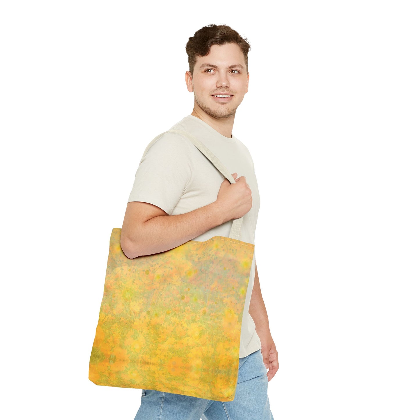 Sunlit Meadow Tote Bag - Vibrant Yellow Flower Field Design